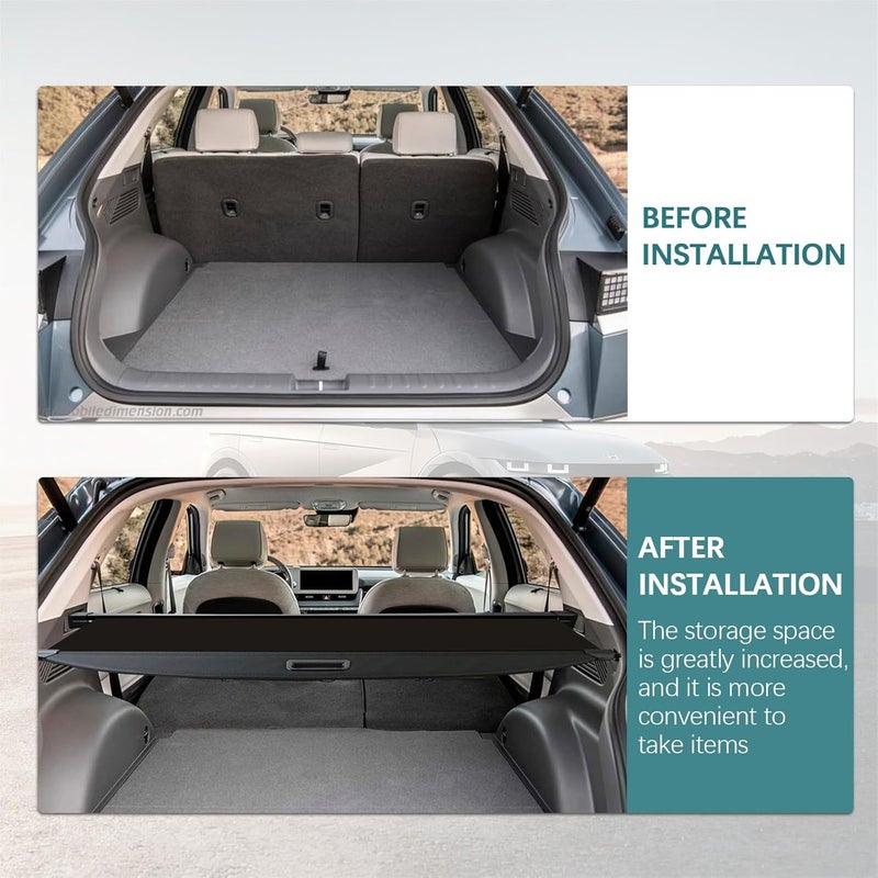 Tesmirror for Hyundai Ioniq 5 Cargo Cover Trunk Cover - Retractable Cargo Cover for Hyundai Ioniq 5 Accessories 2022 2023 2024 2025 2026 Trunk Security Shade Luggage Security Shield Shade, Canvas - Image 3